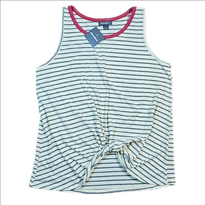 NWT Eddie Bauer Cotton Rayon Stretch Cream & Grey Stripe Front Knot Tank Top